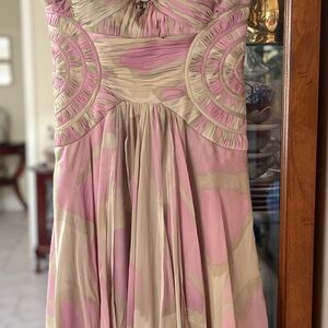 Alberto Makali Strapless Pink and Cream Dress-gorgeous silk